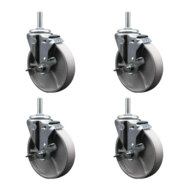 5 Inch Semi Steel Wheel Swivel 34 Inch Threaded Stem Caster Set with Brake SCC